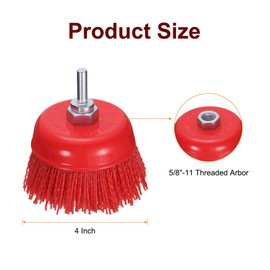 HARFINGTON 5pcs 4" Nylon Filament Wire Wheel Cup Brush, 5/8"-11 Threaded Arbor Abrasive Wire Brushes Set with Drill Adaptor for Rust/Corrosion/Paint Removal and Scrub Surfaces