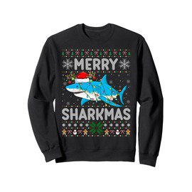 Shark Christmas Lights Ugly Sweater Style Shark Xmas Pajamas Sweatshirt
