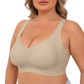 Xcutting Soft Sleep Wirefree Bras for Women Full Coverage No Underwire Everyday Bras Comfortable Sports Bras Padded (Bare Nude,3X-Large)