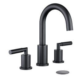 Tohlar Bathroom Faucets for Sink 3 Hole, Black Bathroom Sink Faucet with Pop Up Drain, 8 Inch Widespread Faucet 3 Pieces Basin Faucets 360 Degree Swivel Spout Two Handle with Supply Lines, Matte Black