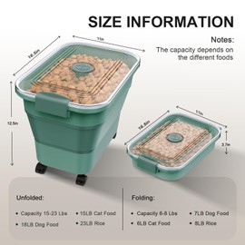 Dog Food Storage Container, 15-23 Lbs Collapsible Dog Food Container with Transparent Airtight Lid, Wheels and Scoop, Travel Pet Food Storage Container for Cat, Dog and Bird, Keep Dry Food Fresh