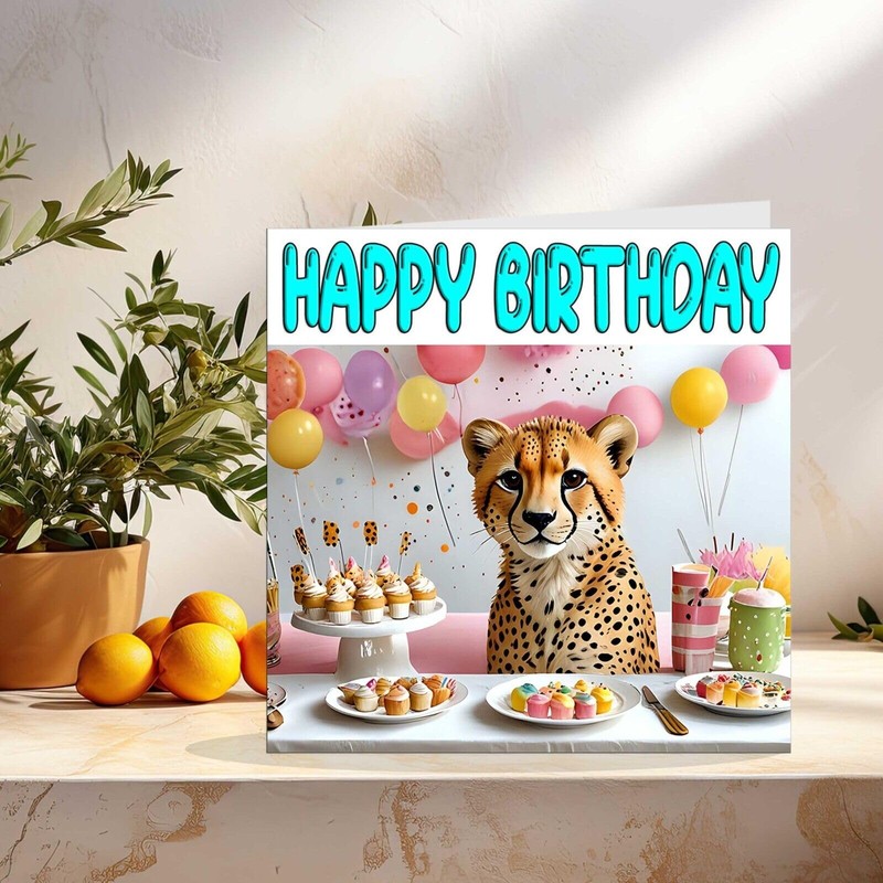 Cheetah Birthday Card - Animal Birthday Card 145 x 145mm