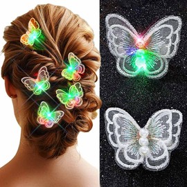 EARENT Light Up Butterfly Hair Clip Glow 5 PCS Lace Headpiece Costume Hair Accessories for Women