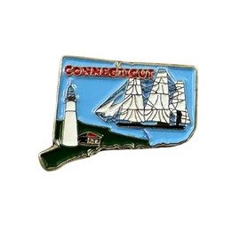 Connecticut State Map Lighthouse and Sailing Ship Enamel Pin, Travel Souvenir Collectible, Metal Lapel Pin, 1 Inch