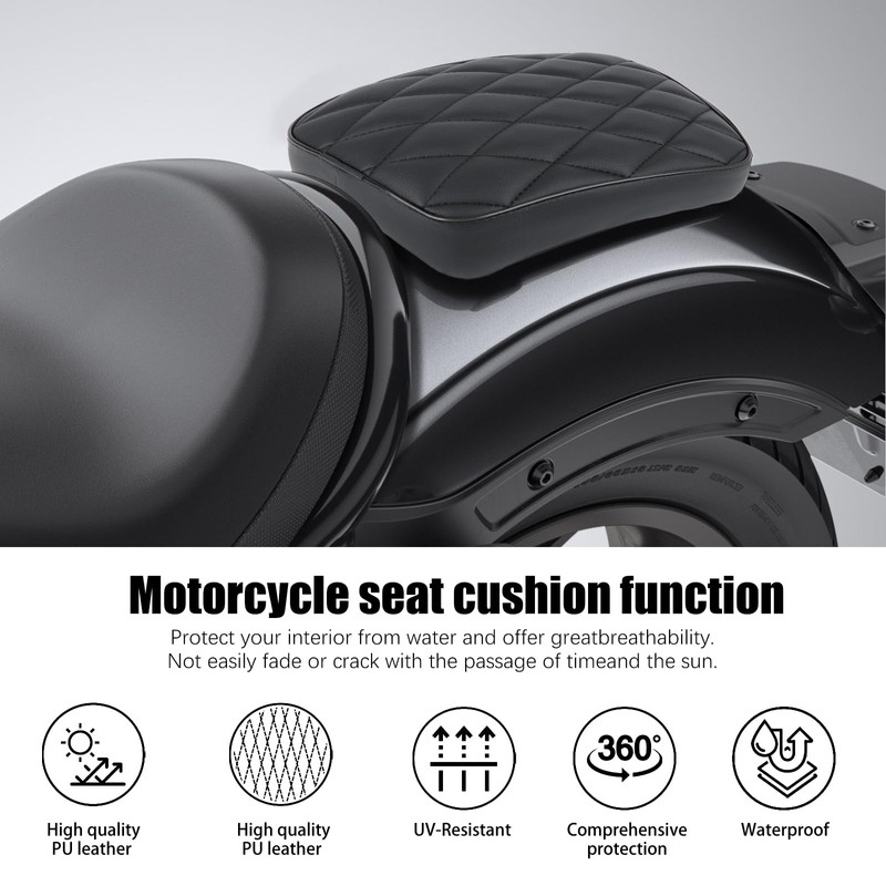 goodfitment - Motorcycle Pillion Passenger Pad Seat, Black Rhombus Pattern