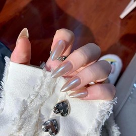 MAOLEETO 3D Almond Press on Nails, Long almond Fake Nails Almond color False Nails Small Almond Press on Nails for Women Girls Nail Art Decoration - Smaill