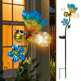 Afirst Decorative Solar Lights Outdoor Solar Bee Stake Lights Metal Decorative Garden Lights Outdoor Waterproof Stakes for Pathway Yard Lawn Decoration Mothers Day Mom Gifts