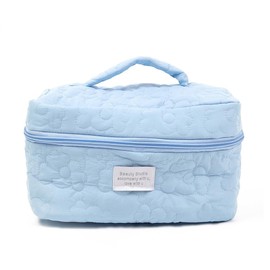 Makeup Bag Cute Cosmetic Bag Floral Large Capacity Pouch Travel Toiletry Bags for Women Girls Soft Accessories Organizer Case,Light Blue