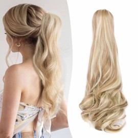 Gairyan 50 cm Ponytail Hairpiece Braid Extensions Long Curly Claw Clip-In Ponytail Extensions Synthetic Hair Extensions Wavy Hairpiece Hair Extension for Women, Sandy Blonde & Blonde