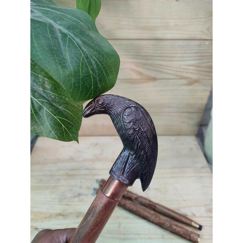 HEAD Antique Style Brass Raven Black Crow Head Handle For