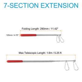 PATIKIL 5.2 Feet Telescopic Handheld Flagpoles, Stainless Steel Extendable Portable Guide Flag Pole with Clips for Tour Guides Teacher Pointer, Red