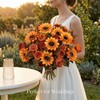 2 Bunches Autumn Artificial Flowers Sunflowers Orange Fake Peony Bouquet