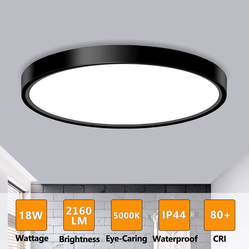 LED Flush Mount Ceiling Light Fixture, 9inch Modern Black Light,