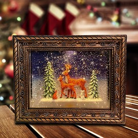 San Francisco Music Box Musical Lighted Reindeer in The Woods Frame