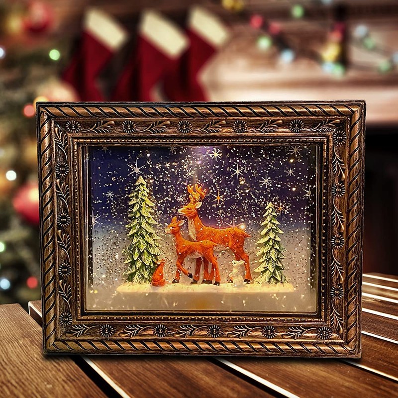 San Francisco Music Box Musical Lighted Reindeer in The Woods