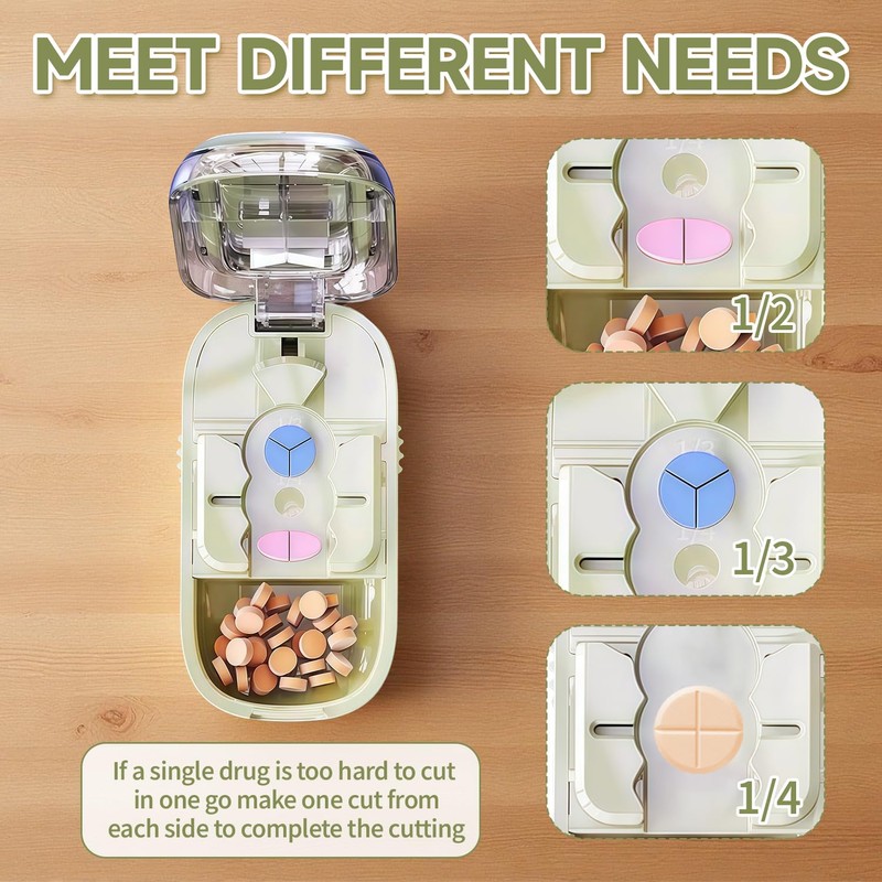 Portable 3-in-1 Pill Divider for Small Tablets, Adjustable Tablet Cutter