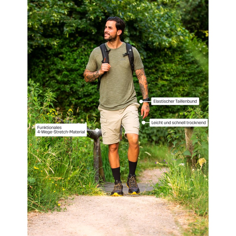 RevolutionRace Adventure Men's Cargo Stretch Shorts, khaki