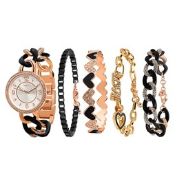 TIME100 Moda Juego de Reloj para Mujer, Relojes de Pulsera para Mujer, Ideal para Capas, Regalo Cumpleaños, Aniversarios, Navidad y Ocasiones Especiales, Rosa Negro
