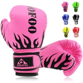 GROOFOO Kids Boxing Gloves 4oz Sparring Punching Gloves for Punching Bag Sparring Training Age 3 to 9 Years - Pink