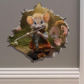 Flute Mouse in Mouse Hole Decal - Mouse Hole 3D Wall Sticker