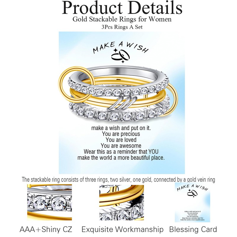 BOMAIL Gold Stackable Rings for Women 18K Gold Plated Statement