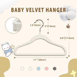 Wellong Kids Clothes Hangers, 28 cm Baby Velvet Hangers with 360° Swivel Hook, Non-Slip Hangers Velvet Space Saving Hangers for Infants and Toddlers, Pack of 16 Cream