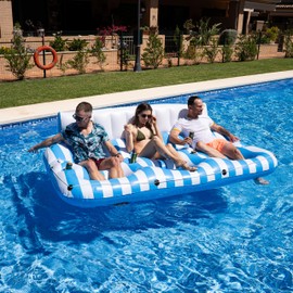 Inflatable Pool Floats Adults, 3 Person Tanning Pool Float Lounger Chair with Handles, Cup and Phone Holder for Outdoor, Beach, Swimming Pool, Lake, River