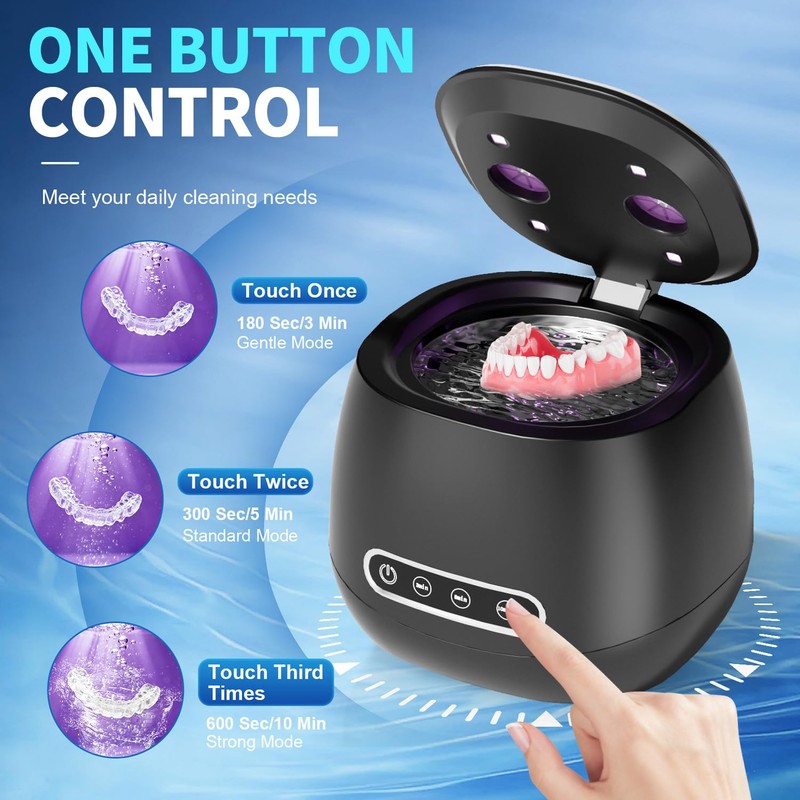 Rechargeable Ultrasonic Retainer Cleaner Machine, 45kHz Portable Cleaner for Dentures,