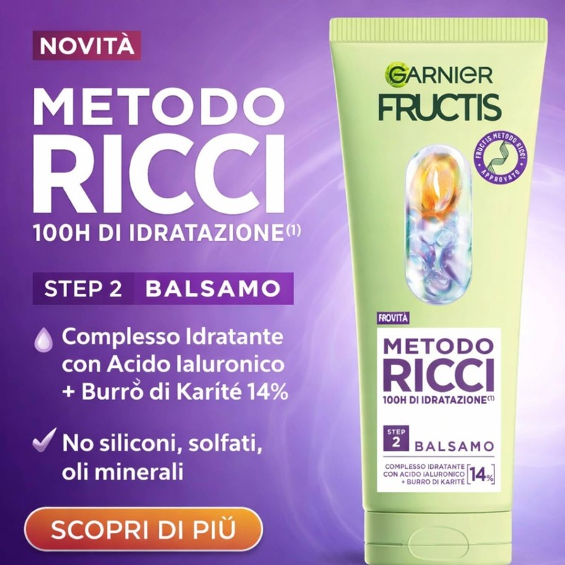 Garnier Fructis Metodo Ricci Balsamo Idratante 100H, Step 2, con