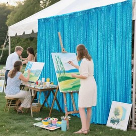 Yblut Turquoise Sequin Backdrop Curtain 4 Pieces 2FTx8FT Glitter Photography Backdrop for Party Wedding Birthday Christmas Decorations