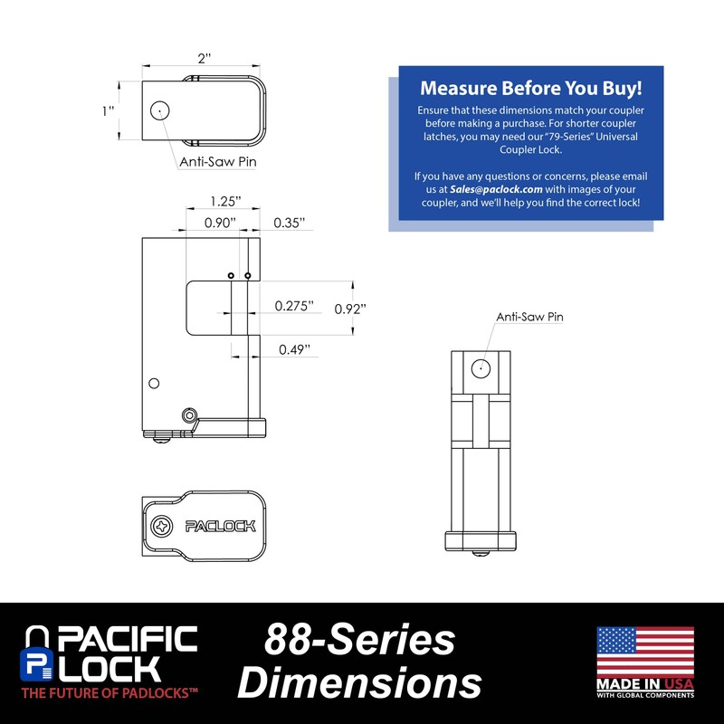 PACLOCK's 88-Series Shrouded Trailer Coupler Lock, Standard Rekeyable (SR), One