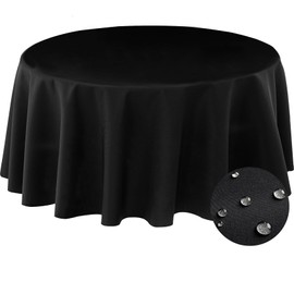 BYDOLL Table Cloth Round 60 Inch Tablecloth Fits Max50 Inch Diameter Top,Black Washable Outdoor Winkle and Stain Resistant Spillproof Polyester Tablecloths for Round Tables Party Cover