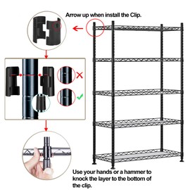 SUOERNUO 4 Shelf Storage Organizer Rack Adjustable Standing Shelf Units for Garage Laundry Room Kitchen Metal Heavy Duty Sheleves with Non-Slip Foot Mats (Black, 5 Shelf with Foot Mats)