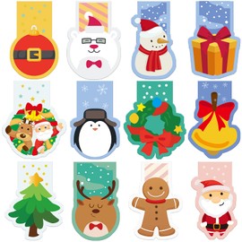 36 Pieces Christmas Magnetic Bookmarks Bulk Double Sided Page Marker Cute Santa Snowman Pattern Bookmarks Xmas Page Clips for Kids Winter Holiday School Gift