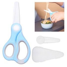 Kare & Kind Ceramic Baby Food Scissors - Blue - With Dust Cover and Storage Case - Cut Baby Food Easily - Ideal for Noodles, Meat, Chicken, Veggies and Fruits (Blue - 1 Pack)