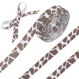CABODYALS 2 Rolls 10 Yards 3/8 Inch Animal Print Grosgrain Ribbon Giraffe Printed Polyester Ribbon Natural Brown White Ribbons Bulk with Box for Sewing Making Crafts Gift Wrapping Wreath Party Supply
