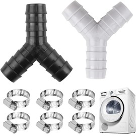 Washing Machine Hose Connector - 2 Way Y Splitter for Washing Machine and Dishwasher, Double Waste Pipe Connector Splitter, Drain Hose Dual Connector, 2 Y-Connector + 6 Hose Clamps for 16-27mm Hoses