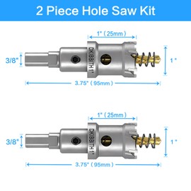 TCT Hole Saw Set, 2-Pack of 1 (25mm) Heavy Duty Tungsten Carbide Tipped Hole Cutters for Stainless Steel Mild Steel Copper Iron Brass Plastic and More, with Titanium-Plated Pilot Drill Bits