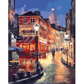 QUITEDEW Paint by Number Kits for Adults,City Paint by Number Adult,Street Scenery Painting by Numbers,Night View Oil Painting Suitable for Home Wall Decoration 16x20 Inch