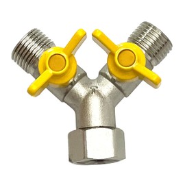 Soytich 3-way Y-splitter with 2 shut-off ball valves, for connecting 2 devices/connections with 1/2 inch male thread.