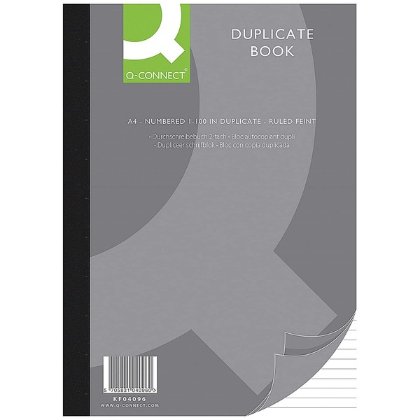 Q-Connect A4 Ruled Feint Duplicate Book, 210 x 297 mm