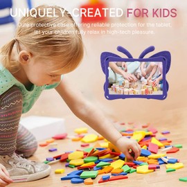 JGY Fire HD 8 Kids Tablet Case (10th Gen 2020-2022) - Pretty Butterfly EVA Foam Full Cover With Stand and Pencil Holder for Girls - Rugged Purple Case for Fire HD 8 Plus