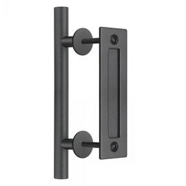HASWARE 12" Sliding Barn Door Handle Set, Pull and Flush, Heavy Duty, Two-Side and Flat Back-Plate Design, for Gate Garages Cabinet