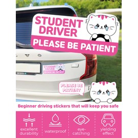 HONGSI ART Student Driver Car Sticker Set of 5 - Non-Magnetic Colorful, Weather-Resistant - Rectangular Various Cute Characters/Must-Have for Student Drivers