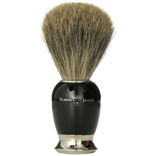 Edwin Jagger 81SB586 Simulated Ebony Pure Badger Hair Shaving Brush with Nickel Plated Collar and End Capâ
