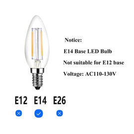 Beonllay E14 European Base LED Candelabra Light Bulbs 25W Equivalent, 110V 2700K Warm White E14 Led Bulbs 2W 250LM for Turkish Lamp, European Chandeliers, European Pendant, 6 Pack