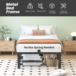 NKZ Twin Bed Frame, 14 Inch Heavy Duty Metal Platform with Mattress Slide Stopper, Steel Slat Support Noise Free, Non-Slip, No Box Spring Needed, Easy Assembly