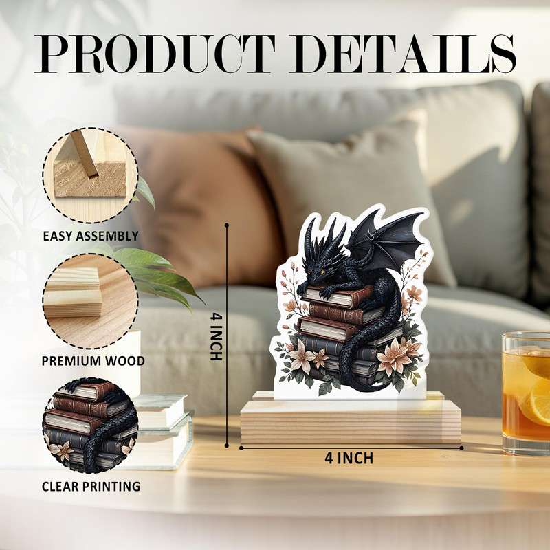 CTYNU Black Baby Dragon Book Desk Decor Sign,Black Baby Book