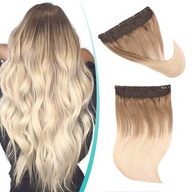 SURNEL Wire Hair Extension Human Hair 18 inch Ombre Color 8 Ash Brown Fading to 60 Platinum Blonde Secret Fish Line Hair Extensions 80g Hidden Wire Remy Hair Extensions (#8T60,18inch)