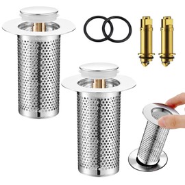 Waabose 2 Pieces Sink Plug with Hair Strainer, 2024 Drain Strainers Made of Rustproof 304 Stainless Steel Plug Sink Pop Up Drain Strainer Sink Anti Clogging for 33-55 mm Drain Hole